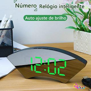 RELOGIO DIGITAL ESPELHO ALARME VERDE