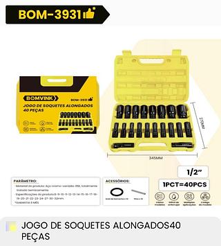 JOGO DE SOQUETES ALONGADOS 40 PECAS BOMVINK