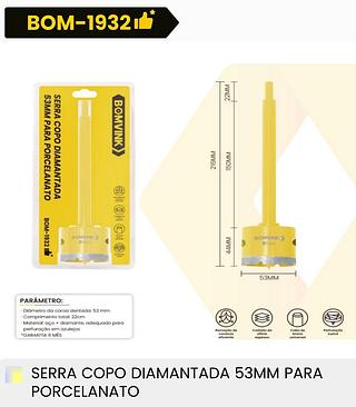 SERRA COPO DIAMANTADA 53MM PARA PORCELANATO BOMVINK