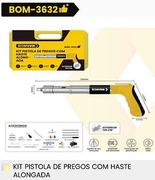 KIT PISTOLA DE PREGOS COM HASTE ALONGADA 145CM BOMVINK
