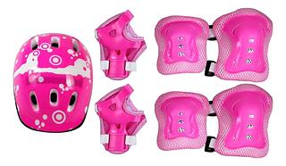 KIT CAPACETE + JOELHEIRA + COTOVELEIRA INFANTIL FLOWERS - CKS COR ROSA