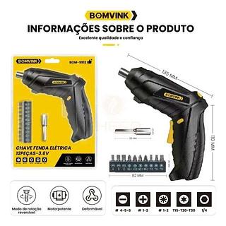 CHAVE FENDA ELETRICA 12PEÇAS-3.6V BOMVINK