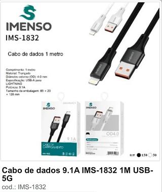 CABO DE CARREGAMENTO 9.1A USB-A PARA LIGHTNING IMENSO