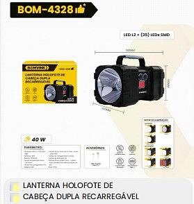 LANTERNA HOLOFOTE DE CABEÇA DUPLA RECARREGAVEL BOMVINK