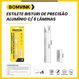 ESTILETE BISTURI DE PRECISÃO ALUMÍNIO C/ 6 LAMINAS BOMVINK