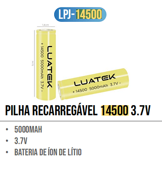 PILHA RECARREGÁVEL 14500 3.7V LUATEK