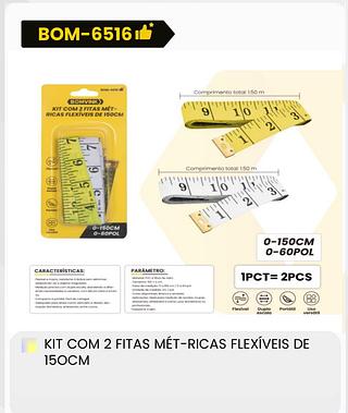 KIT COM 2 FITAS MÉTRICAS FLEXÍVEIS DE 150CM BOMVINK