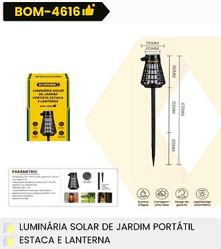 LUMINARIA SOLAR DE JARDIM PORTATIL ESTACA E LANTERNA BOMVINK