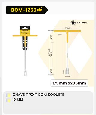 CHAVE TIPO T COM SOQUETE 12MM BOMVINK