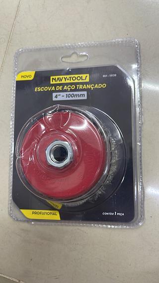 ESCOVA COPO AÇO TRANÇADO 4''-100MM NAVY+TOOLS