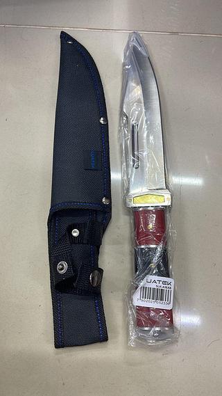 FACA AÇO INOX DETALHE DOURADO CABO MADEIRA LUATEK