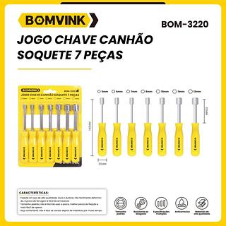JOGO CHAVE CANHÃO SOQUETE 7 PEÇAS BOMVINK