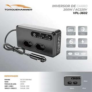 INVERSOR DE CARRO 6 SAÍDA 200W TORQUEHAMMER