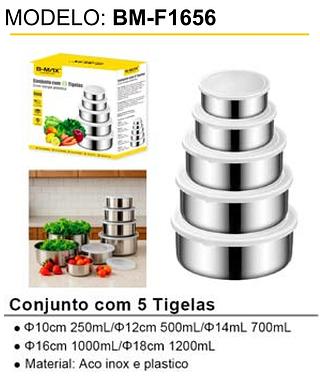 CONJUNTO COM 5 TIGELAS COM TAMPA PLASTICA B-MAX