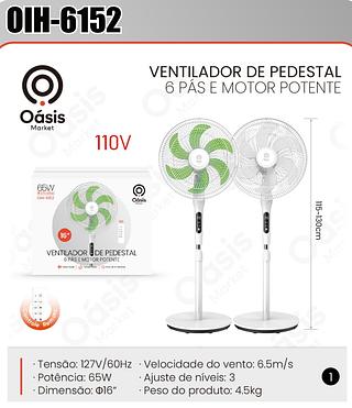 VENTILADOR DE PEDESTAL 65W 127V/60HZ 16'' OASIS MARKET
