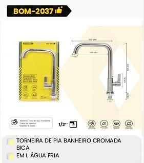 TORNEIRA DE PIA BANHEIRO CROMADA BICA EM L ÁGUA BOMVINK