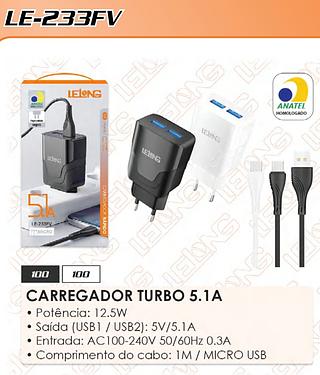 CARREGADOR RAPIDO 5.1A 2USB LELONG
