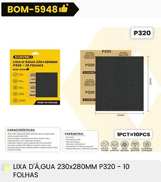 LIXA D'AGUA 230*280MM P320-10FOLHAS BOMVINK