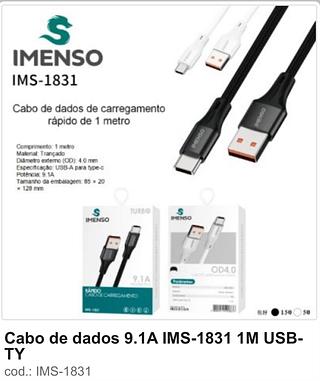 CABO DE CARREGAMENTO 9.1A USB-A PARA TIPO-C IMENSO