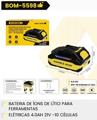 BATERIA DE IONS DE LITIO PARA FERRAMENTAS ELETRICA 4.0AH 21V BOMVINK