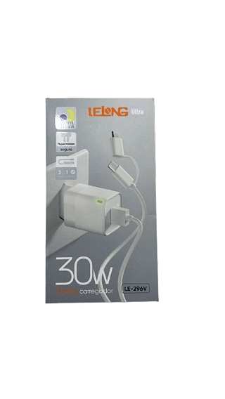 TURBO CARREGADOR 30W 3 EM 1 TIPO C E MICRO LELONG ULTRA