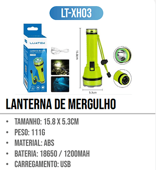 LANTERNA DE LED PARA MERGULHAO LUATEK