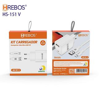 KIT CARREGADOR ACOMPNHA CABO USB MICRO USB V8 3.1A HREBOS
