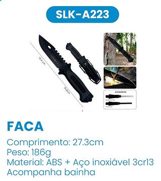 FACA DE CAÇA E PESCA LUATEK COM BAINHA BÚSSOLA PEDERNEIRA QUEBRA VIDRO (27.3CM)