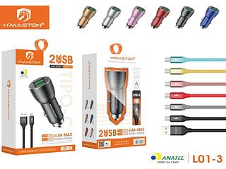 CARREGADOR SUPER RAPIDO VEICULAR 2USB 4.8A HMASTON