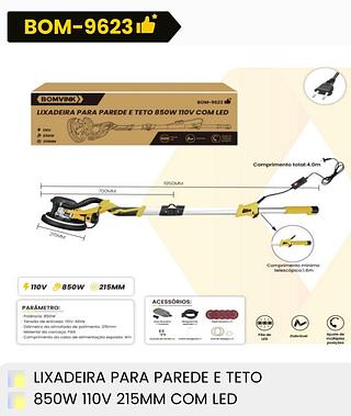 LIXADEIRA PARA PAREDE E TETO 850W 127V COM LED BOMVINK