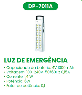 LUZ DE EMERGENCIA LED RECARREGAVEL 6W 1300MAH DP