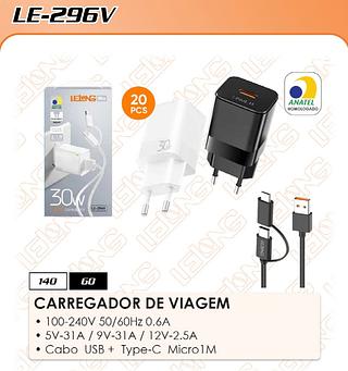 TURBO CARREGADOR 30W 3 EM 1 TIPO C E MICRO LELONG ULTRA