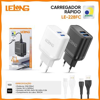 CARREGADOR TURBO 4.1A 2USB 100CM LELONG