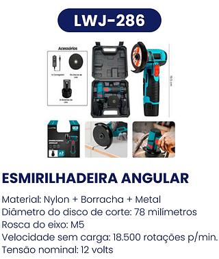 ESMIRILHADEIRA ANGULAR 12V TENSÃO X2 BATERIAS LUATEK