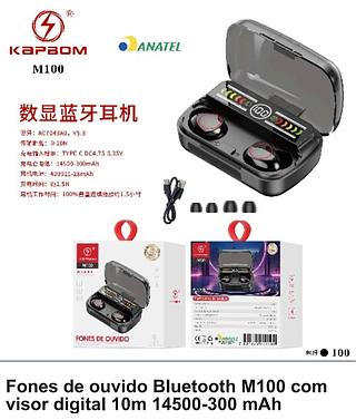 FONES DE OUVIDO BLUETOOTH M100 COM VISOR DIGITAL 10M 14500-300 MAH KAPBOM