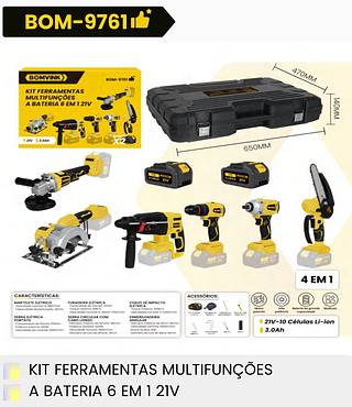 KIT FERRAMENTAS MULTIFUNCOES A BATERIA 6 EM 1 21V BOMVINIK