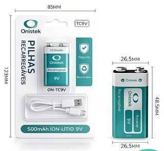 BATERIA RECARREGÁVEL 9V 500MAH ONISTEK