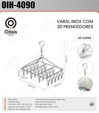 VARAL INOX COM 20 PRENDEDORES OASIS