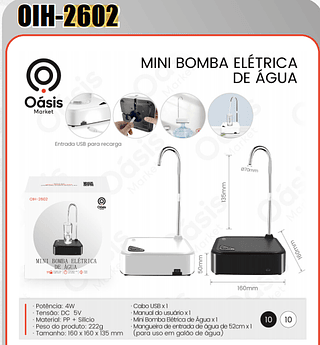 MINI BOMBA ELETRICA DE AGUA OASIS