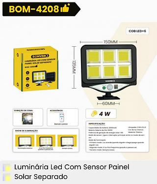LUMINARIA LED COM SENSOR PAINEL SOLAR SEPARADO BOMVINK