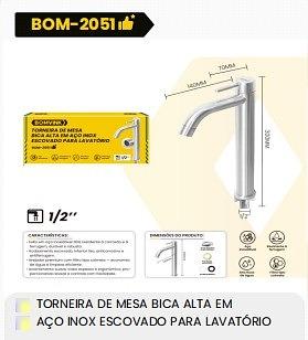 TORNEIRA DE MESA BICA ALTA EM AÇO INOX BOMVINK