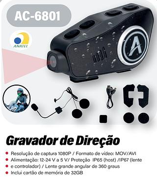 FONES SEM FIO PARA CAPACETE DE MOTO COM CAMERA FULL HD 1080P INTEGRADA ATEC