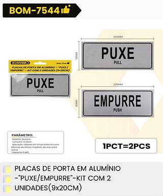 PLACA DE ALUMINIO PUXE/PULL BOMVINK