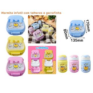 KIT MARMITA INFANTIL COM TALHERES DE PLÁSTICO E GARRAFA DE 400ML