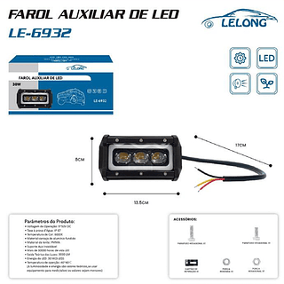 LUMINARIA DE LED CONFECCIONADO EM ALUMINIO PARA CARRO 30W LELONG