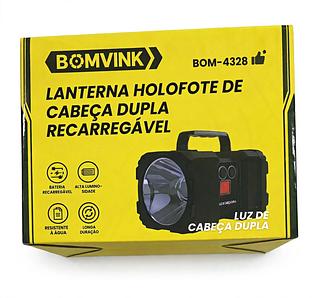 LANTERNA HOLOFOTE DE CABEÇA DUPLA RECARREGAVEL BOMVINK