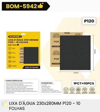 LIXA D'AGUA 230*280MM P120-10FOLHAS BOMVINK