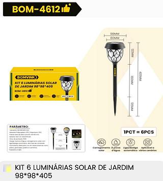 KIT 6 LUMINARIAS SOLAR DE JARDIM 98*98*405 BOMVINK
