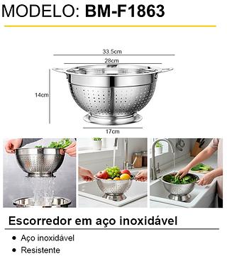 ESCORREDOR DE ALIMENTOS AÇO INOXIDÁVEL B-MAX