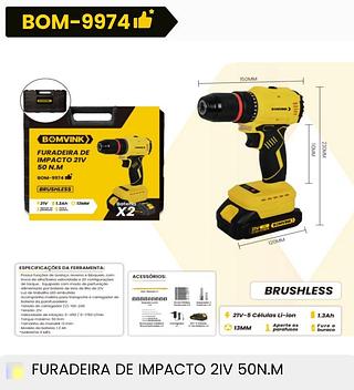 FURADEIRA DE IMPACTO 21V 50 N.M BOMVINK